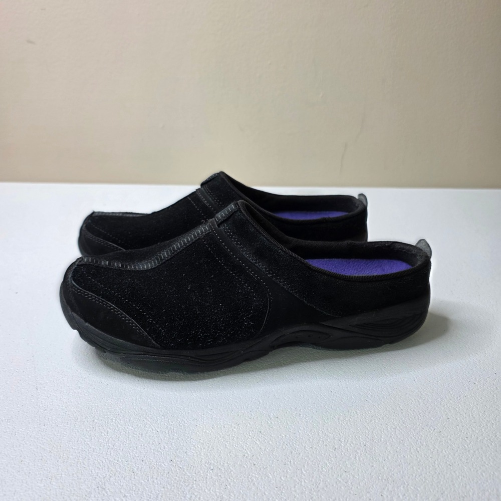 Easy Spirit Eselectric Clogs Women 9.5 Black Suede Leather Slip On Mules Casual